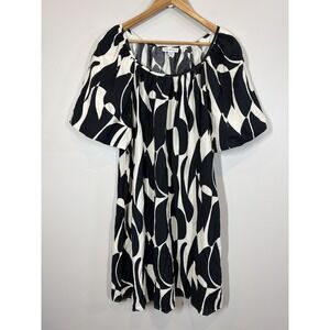 Sara Michelle Black White Mini Dress Size XL Puff Sleeve Geometric‎ Print